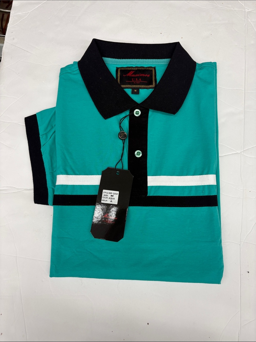 Madison Men's Teal Polo with Black & White Stripe Detail